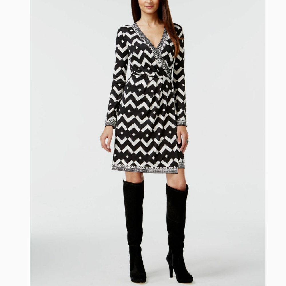 INC International Concepts Chevron Faux Wrap Dress